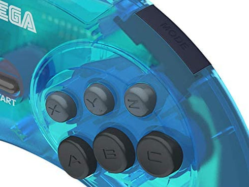 Retro-Bit Official Sega Genesis USB Controller 6-Button Arcade Pad for Sega Genesis Mini, PS3, PC, Mac, Steam, Switch - USB Port - (Clear Blue)