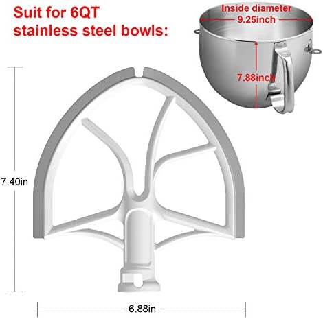 Flex Edge Beater for KitchenAid Bowl-Lift Stand Mixer Attachment 6 Quart - Coated Flat Beater Blade with Silicone Edges - Useful Mixer Accessory(Grey)