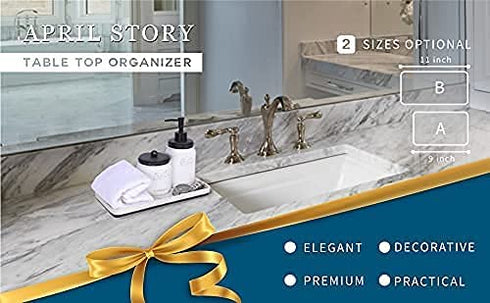 Vanity Tray, LKKL Kitchen Sink Tray, Jewelry Organizer for Candle Soap Perfume Cosmetic, Countertop Dresser Decorative Tray, Bathroom Tray Toilet Tank Storage Tray, Women Gift 11"