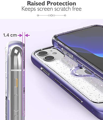 VENA vLove Glitter Clear Case Compatible with Apple iPhone 11 (6.1"-inch 2019), Heart Shape (CornerGuard Protection) Dual Layer Slim Hybrid Clear Bumper Case Cover - Purple