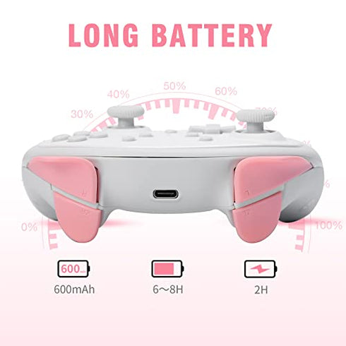 IINE Cat Controller for Nintendo Switch Cute Wireless Pro Controller,Kawaii Game Accessories,White