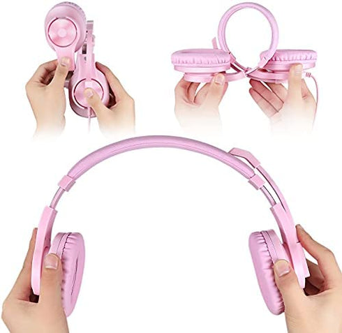 Gaming Headset for PS5,PS4,Xbox,PC, Kids Headphones with Mic for School Supplies,Pink Headphones Wired for Girls,Headset for Nintendo Switch,Pink Headset (Pink)