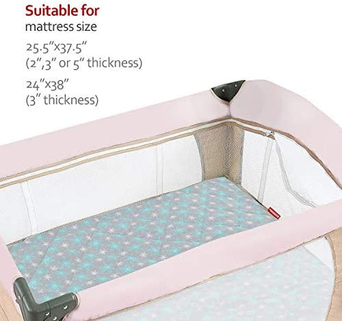 Pack and Play Sheet Quilted, Breathable Thick Play Yard Playpen Sheets, Lovely Print Mattress Pad Cover 39"×27"×5" Fit Baby Portable Mini Cribs, Suitable for Graco Play Yards and Foldable Mattresses
