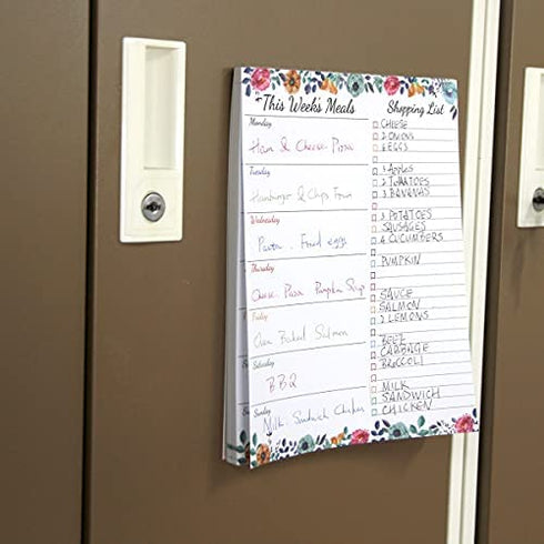 Weekly Meal Planner - Floral Magnetic Notepads for Refrigerator Meal Planning Pad with Tear Off Grocery List 52 weeks 7” X 9”