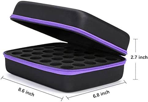 Essential Oils Storage, TUZAZO Essential Oils Carrying case for 30 Bottles 5ml 10ml 15ml, Hard Shell Shockproof & Durable, Come with Bottle Opener, Bottle Cap Labels (Black&Purple)