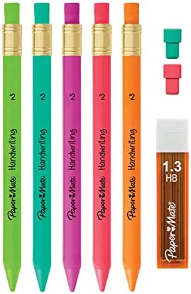 Paper Mate Handwriting Triangular Mechanical Pencil Set with Lead & Eraser Refills, 1.3mm, Fun Barrel Colors, 8 Count