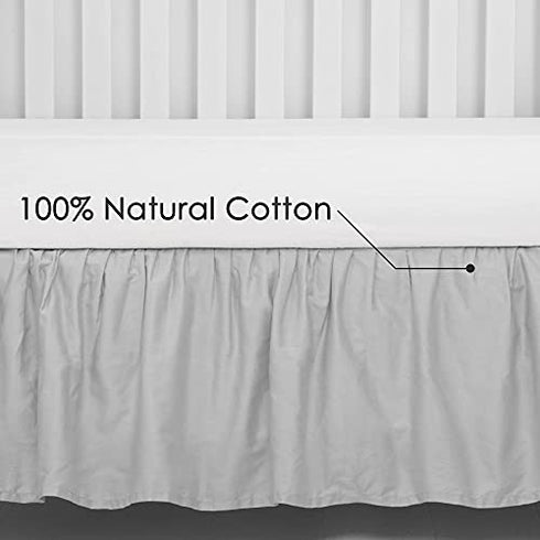 TILLYOU Crib Bed Skirt Dust Ruffle, 100% Natural Cotton, Nursery Crib Bedding Accessory Toddler Bedskirt for Baby Boys Girls, 14" Drop, Pale Gray