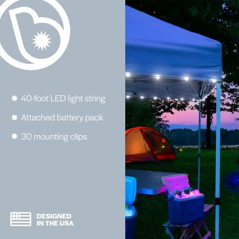 CanopyBrightz LED Canopy Lights, White - Outdoor Canopy Tent Lights for 10'x10' Tents - Instant Pop Up Canopy Lights - Tailgate Tent Light - 40-Foot LED Light for Camping Tailgating Trade Shows & More