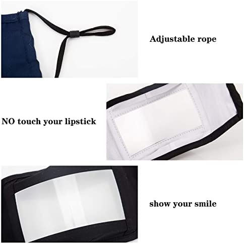 Upgraded Anti-fog 6pcs Cotton Face Covering with Clear Window- Mouth Guard Reusable Unisex Mouth Face Covers Outdoor Facial Protection Visible Expression for The Deaf and Hard of Hearing (Black,Navy &Grey)