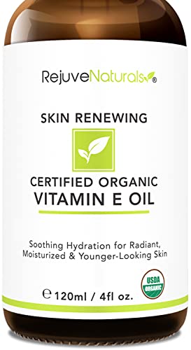 Vitamin E Oil - 100% All Natural & USDA Organic (LARGE 4oz Bottle) Skin Renewing Oil for Scars, Collagen Production, Dark Spots & Wrinkles. Radiant, Hydrated & Youthful Skin. Face & Body Moisturizer