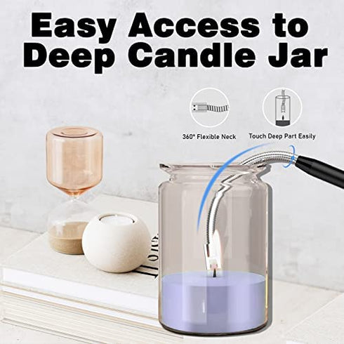 Candle Lighters,2 Pack Electric Candle Rechargeable USB Long Plasma Arc Fireplace Grill Bulk Electronic Utility Lighter Type C Windproof Flameless for Candles Camping Kitchen USBOTO(Black & Silver)