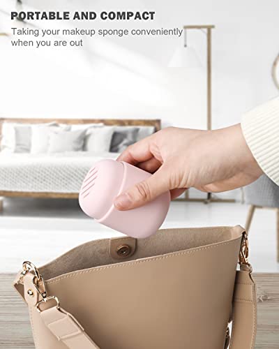 CORNERIA Makeup Sponge Holder - Beauty Sponge Blender Travel Case, Silcone Washable Reusable Makeup Sponge Carrying Case, Blender Holder Beauty Makeup Sponge Protective Carrying Case (Pink)