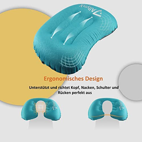 Blow up Pillows, AllynX Lightweight, Compact, Comfortable Inflatable Pillow for Camping, Backpacking, Turquoise Blue