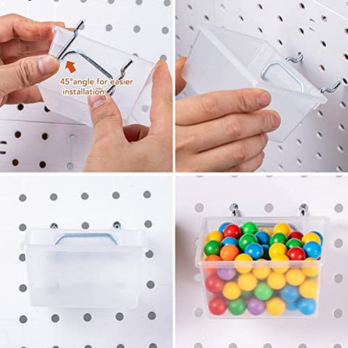 6 Pack Pegboard Clear Bins, Pegboard Bins Hooks, DIY Pegboard Accessories, Workbench Small Bins Fit 1/4 -1/8 Peg Board for Organizing Hardware, Garage Storage, Craft Room, Tool Shed, Hobby Supplies