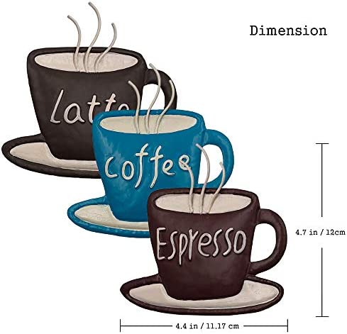 CYSCOMMA Coffee Metal Wall Art 4.7 H x 4.4 W Inches – Latte, Coffee, Espresso Written Wall Decor –Brown, Black, and Blue Wall Decor - Coffee Shop, Lounge, Dining, Kitchen Decorations