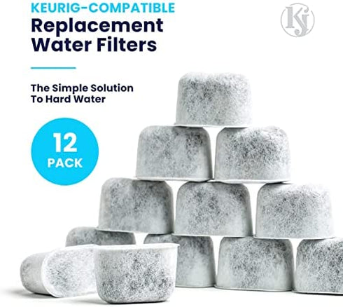 K&J Charcoal Water Filter Pods - 12-Pack Filters for Coffee Maker, Compatible Keurig Filter Replacement (2.0 and older)