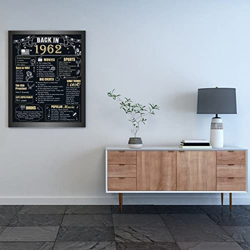 60th Birthday Decorations for Men Women 60th Birthday Gift for Him Back in 1962 Poster Decor Black and Gold 11 x 14 inch 60 Years Ago Decor(Back in 1962)