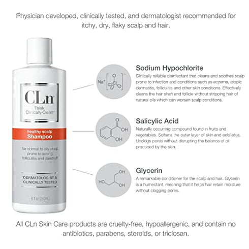CLn® Shampoo for Scalp Prone to Folliculitis, Dermatitis, Dandruff, Itchy and Flaky Scalp (8 oz)