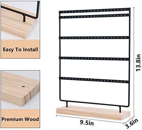 JAZUIHA Earrings Organizer 5-Layer 100 Holes Ear Stud Holder Earring Display Stand Wooden Base Jewelry Organizer for Hanging earrings (black)
