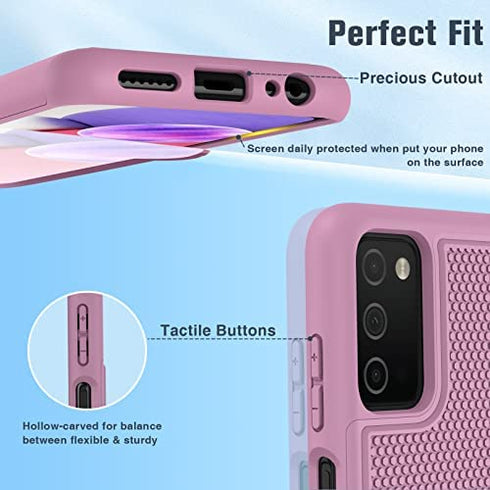 for Samsung Galaxy A03s Case Shockproof: Dual Layer Protective Heavy Duty Cell Phone Cover Rugged with Non Slip Textured Back - Military Protection Bumper Tough - 6.5inch (Raspberry Pink)