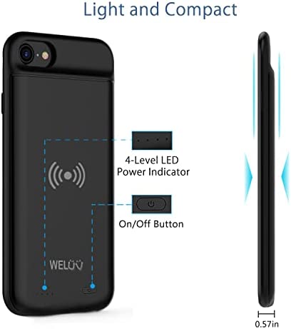 Wireless Battery Case for iPhone SE2 SE 2020 8 7 6s 6 Portable 3200mAh Rechargeable Protective Qi Charging Case Extended Battery Pack Charger Case Black New Version