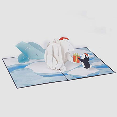 Liif Polar Bear Penguin 3D Greeting Pop Up Christmas Card, Merry Christmas Cards For Kids, Holiday Card, Xmas Card, Gift, Christmas Thank You Cards, Funny, Unique, Animal, Ocean