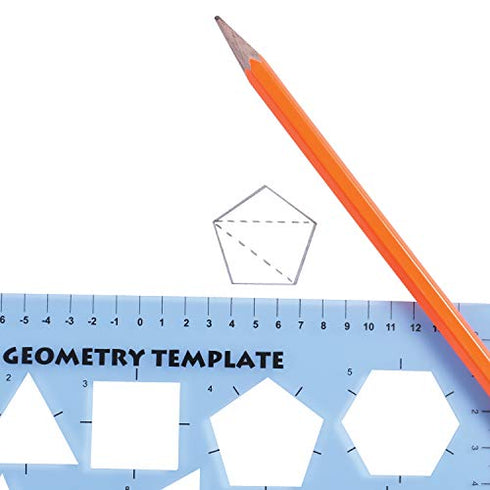 LEARNING ADVANTAGE Geometry Template - Sturdy Geometric Stencil to Draw 2D Shapes and Measure Angles - Includes Ruler plus a Number Line with Negative Values