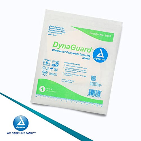 Dynarex DynaGuard Waterproof Dressings, Sterile, Four-Layer Composite Dressing, Protects and Offers Optimal Moist-Environment, Bordered - 4" x 4", 1 Box of 10 Waterproof Dressings