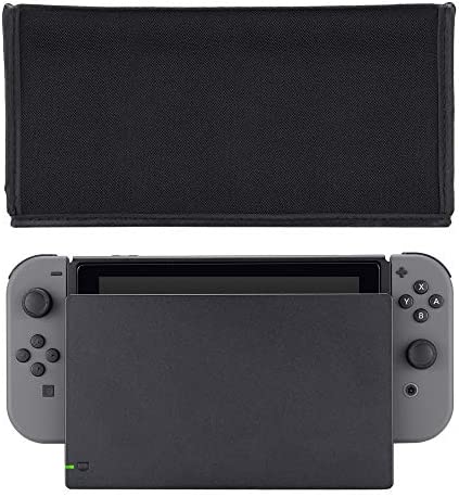 eXtremeRate Black Nylon Dust Cover, Soft Neat Lining Dust Guard, Anti Scratch Waterproof Cover Sleeve for Nintendo Switch & Switch OLED Charging Dock