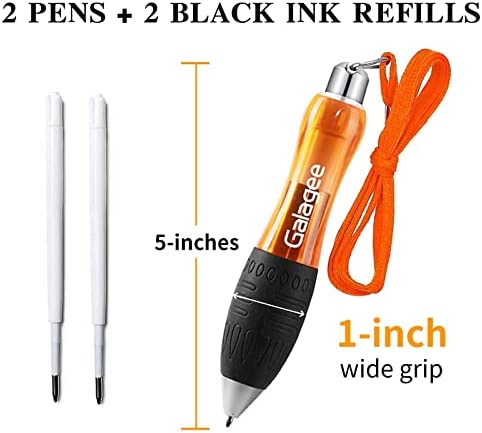 GALAGEE Big Fat Heavy Weighted Pens - Wide Grip Weighted Ballpoint Pens with Two Extra Refills - Hand Writing Aids for Tremors,Parkinsons,Autism,Carpal Tunnel,Arthritis or Fine Motor Skill Issue