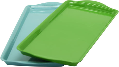 2pcs 15-inch Melamine Rectangle Tray with Friut and Cake,Set of 2 Multicolor