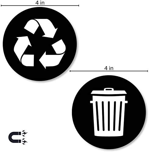 Recycle and Trash Logo Magnetic Sticker 4in x 4in - Organize Trash - for Metal cans, containers and Bins - Home or Office - Premium Magnet (Small, Black - Magnetic)