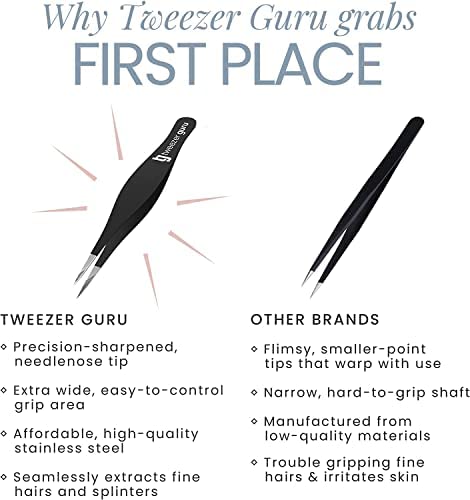 Tweezer Guru Pointed Tweezers - Sharp Precision Needle Nose Tip, Best Tweezers for Eyebrows and Ingrown Hair, Surgical Pointed for Blackheads & Splinters (Classic Pink & Black)