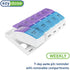 EZY DOSE Weekly (7-Day) AM/PM Pill Organizer, Vitamin and Medicine Box, Large Pop-out Compartments, 2 Times a Day, Blue and Purple Lids
