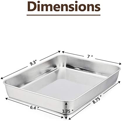 P&P CHEF Deep Toaster Oven Tray Pan, Stainless Steel Small Rectangular Baking Pan, Size 9.3”x7”x1.75”, Brush Finished & Easy Clean, Non Toxic & Heavy Duty