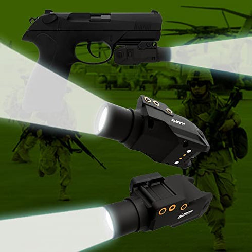 Laspur Sub Compact Tactical Rail Mount LED High Lumen Flashlight Light with Strobe for Pistol Handgun, Built-in USB Magnetic Touch Rechargeable Battery Accessory Remaining Display