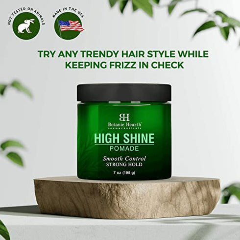 Botanic Hearth Hair Pomade - High Shine & Strong Hold - Made with a Blend of Hair Conditioning Agents & Natural Oils - Hair Styling & Texturizing Paste - Pomade for Men and Women - Made in USA - 7 oz