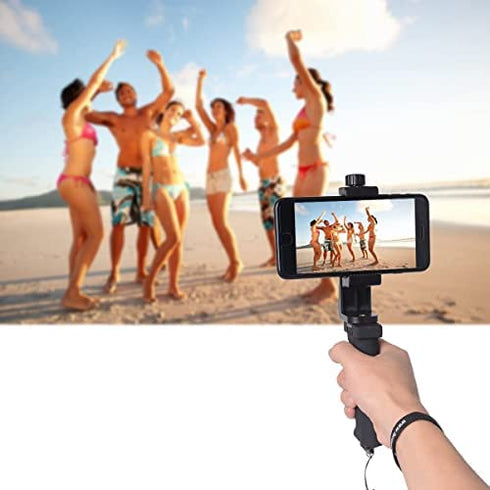 Ergonomic Anti-Falling Cell Phone Vlogging Hand Grip Stabilizer Smartphone Holder Rig Mount Video Kit w/ Safety Strap Portable Selfie Stick for iPhone Samsung (Landscape+Portrait)-Mic /Light Adapter