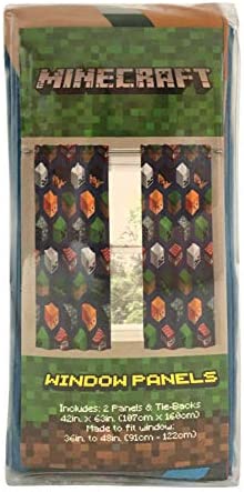 Jay franco Minecraft Isometric Blue 63 in Drapes 4 Piece Set - Beautiful Room Decor&Easy Set Up, Bedding Features Creeper - Window Curtains Include 2 Panels&2 Tiebacks (Official Minecraft Product)