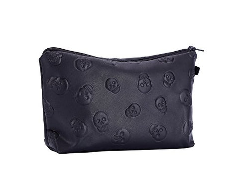 HOYOFO Stylish Makeup Pouch for Women Skull Make up Bag Small Cosmetic Bag for Purse, Black Skull (PU)