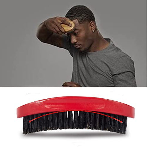 Premium Palm Wave Brush - Medium Hard Palm Curved Wave Brush for Men - Made with Nature Beech & Black Mix Bristle Men's Hair Brush Wave Brush For Men 360 (RED LEE)
