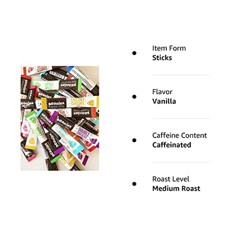 Beanies 50 Coffee Sticks, Mixed Blends; instant flavored coffee