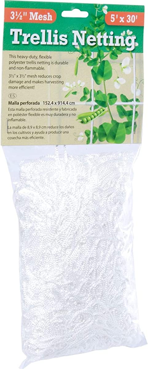 Hydrofarm HGN30S Flexible String Trellis Netting, 5' X 30', 3.5" Mesh, White