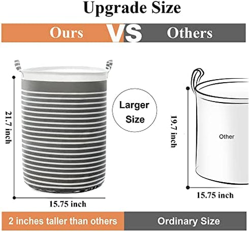 WEHUSE Waterproof Fabric Laundry Hamper Collapsible, 22 Inch Tall Grey Thickened Canvas Dirty Clothes Hampers for Bedroom, Kids Room Storage
