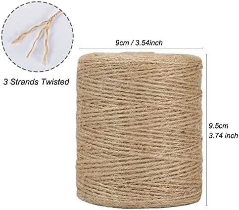 Tenn Well Natural Jute Twine, 3Ply 984Feet Arts and Crafts Jute Rope Industrial Packing Materials Packing String for Gifts, DIY Crafts, Decoration, Bundling, Gardening and Recycling