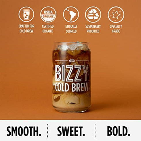 Bizzy Organic Cold Brew Coffee | Espresso Blend | Coarse Ground Coffee | Micro Sifted | Specialty Grade | 100% Arabica | Brew Bags | 4 Count | Makes 14 Cups