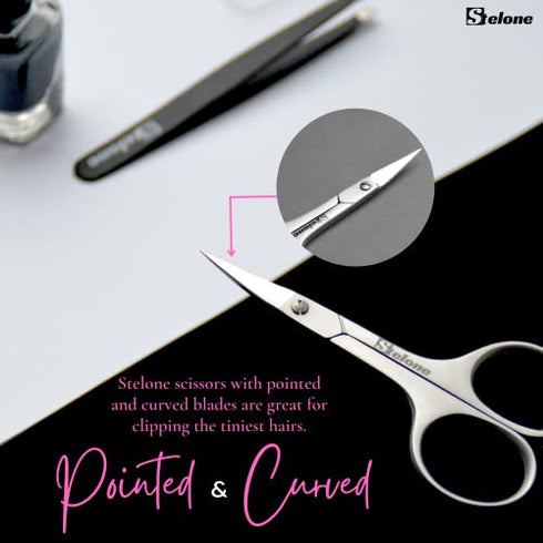 Stelone Cuticle Scissors, Eyebrow Scissors for Women, Stainless Steel Curved Blade Little Manicure Scissors, Brow Scissors & Cosmetic Scissors for Facial Hair & Eyelash Trimming - Best Makeup Scissors