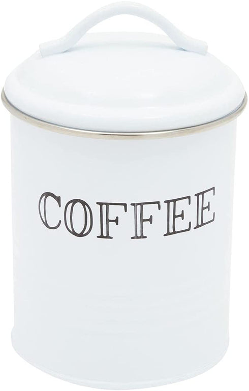 Farmhouse Canister Set, White Metal Kitchen Containers with Lids (4 x 6.3 In, 4 Pack)