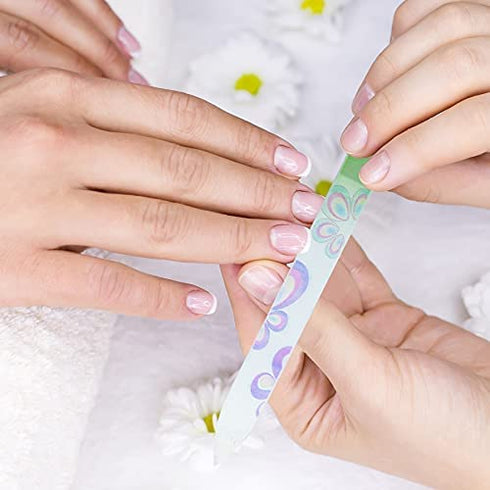 3 Pack Glass Nail File, EAONE Crystal Nail Files with Case Gradient Colorful Printed, Two Sided Etched Filing Surface Finger Nail Files, Professional Manicure Nail Care Czech Glass File