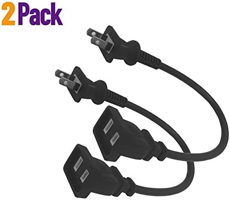 1ft Power Extension Cord 2-Pack, BolAAzuL 2-Prong Short Black Power Extension Cable for NEMA 1-15P to NEMA 1-15R, Male to Female, Non-Polarized for Christmas Lights
